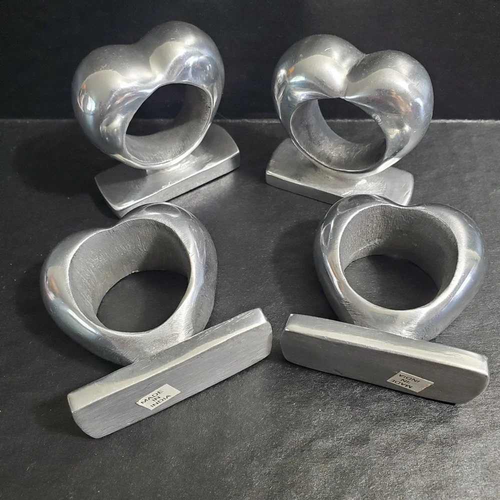 Pewter Heart Shaped Standing Napkin Rings Set Of 4 Wedding Bridal Made In India